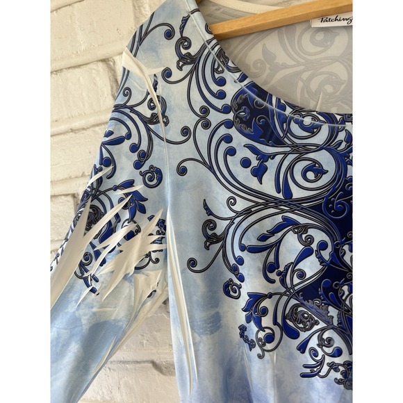 Patchington Blue Size Small Multi Print Asymmetrical‎ Long Sleeve Blouse - Picture 4 of 10